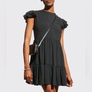Alice + Olivia Demi Flutter-Sleeve Babydoll Black Tiered Dress Size 6 Ruffle